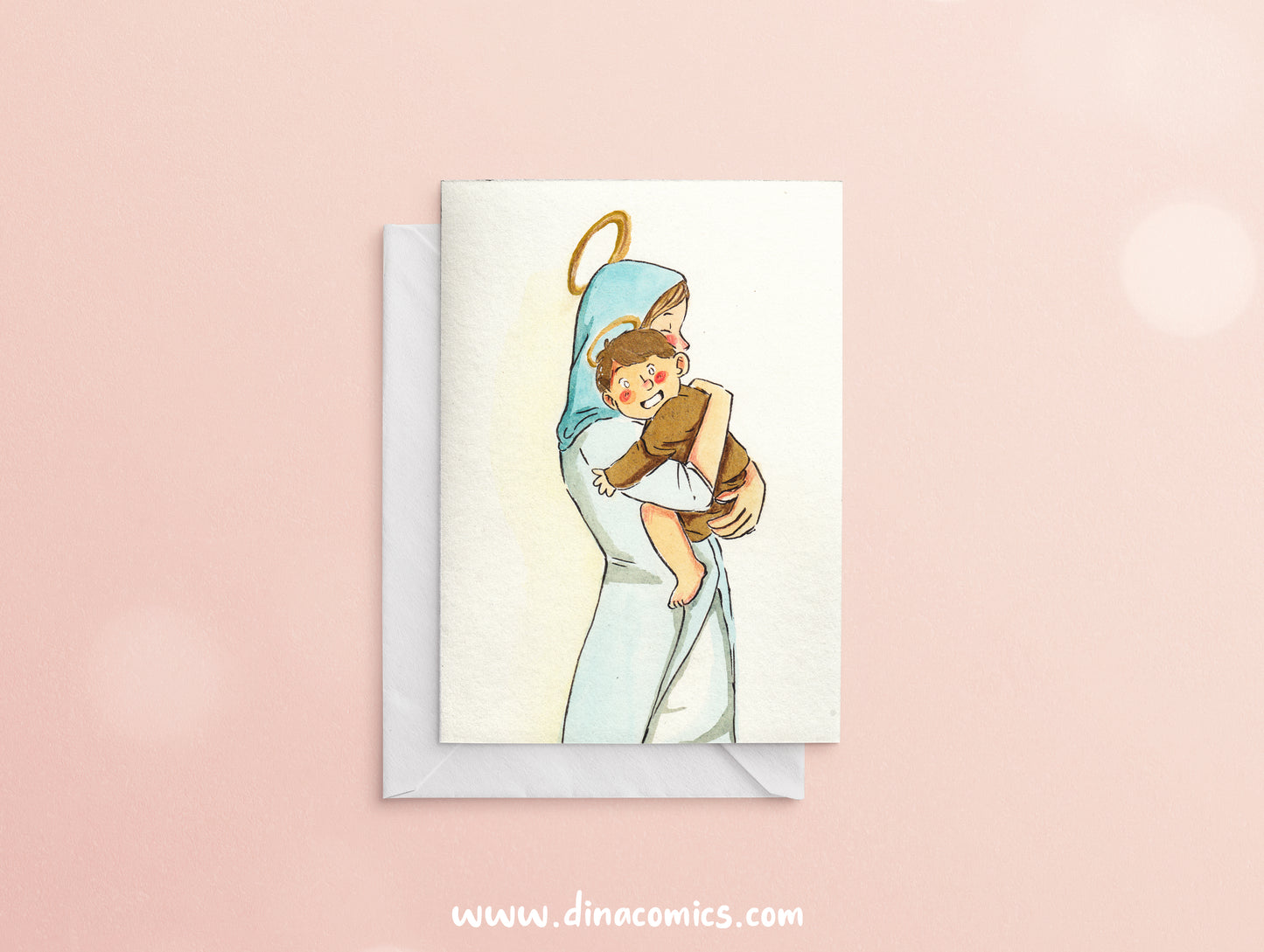 Postal de Navidad católica ilustración Vírgen María y niño Jesús #3